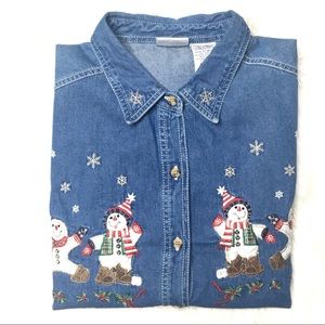 Vintage Bobbie Brooks Denim Winter Embroidered Top